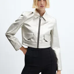 MANGO Metallic Finish Tailored Cropped Jacket-picture-15