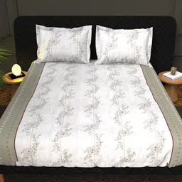 THE WHITE MOSS White & Green Floral Cotton 210 TC King Bedsheet Set 2.75 m x 2.75 m-image-48