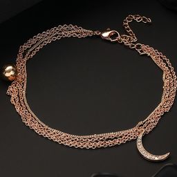 DressBerry Gold-Plated CZ Studded Layered Cresent Shape Charm Anklet-image-86