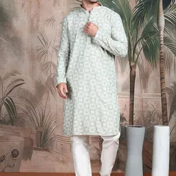 Sangria Geometric Pattern Chikankari Kurta With Sequin-picture-14