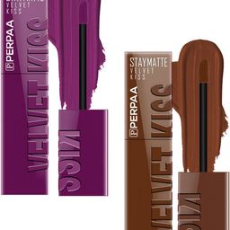 PERPAA Set Of 2 Velvet Kiss Matte Liquid Lipsticks- 3.5 ml Each- Wine - Chocolate Brown-26