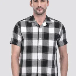 Numero Uno Men Cuban Collar Checked Cotton Relaxed Fit Casual Shirt-image-4