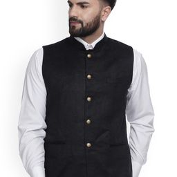 VEERA PARIDHAAN Velvet Chinese Collar Nehru Jacket-image-82