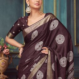 KALINI Zari Silk Blend Designer Block Print Saree-picture-8