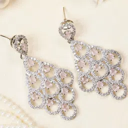 Manuvi Jewels Silver Plated Crystal AD & CZ Stones Studded Contemporary Drop Earrings-32
