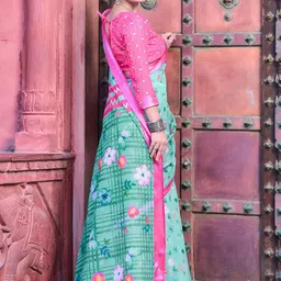 Anouk Rustic Floral Printed Zari Block Print Saree image 2