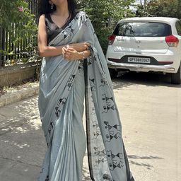 KALINI Grey & Black Warli Print Pure Cotton Designer Saree-picture-36