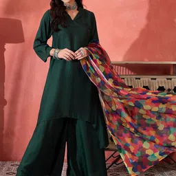 InWeave Women Regular Kurta with Palazzos & With Dupatta-image-25