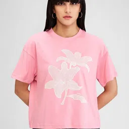 SPYKAR Women Floral Raw Edge T-shirt-image-66