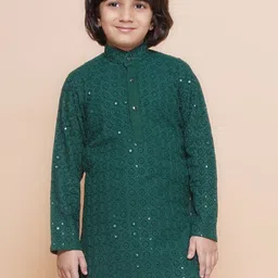 Aj DEZInES Boys Floral Embroidered Band Collar Sequins Straight Kurta-image-95