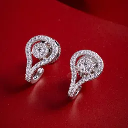 Kushal's Fashion Jewellery Rhodium-Plated Zircon Stone Studded Classic Half Hoop Earrings-4