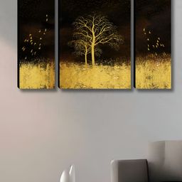 SAF Black & Gold-Toned 3 Pieces Tree Wood Wall Art-image-8