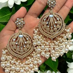Anouk Gold-Plated Artificial Stones Studded And Beaded Contemporary Drop Earrings-1