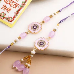 Sangria Artificial Stones Studded Bhaiya Bhabhi Rakhi With Roli Chawal Chandan Mishri-2