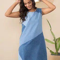 StyleStone Cotton Colourblocked A-Line Dress-image-57