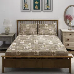 SWAYAM Brown & Beige Geometric 210 TC King Bedsheet with 2 Pillow Covers-image-93