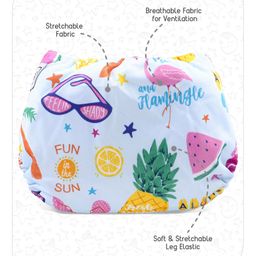 Babyhug Free Size Reusable Contrast Flap Closure Cloth Nappies with 2 SmartDry Inserts Fruits Print - Blue image 3