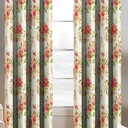 Aura Beige & Orange 2 Pieces Floral Printed Window Curtain-40