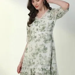 SHOWOFF Women Floral Print Puff Sleeve Crepe A-Line Mini Dress-image-39