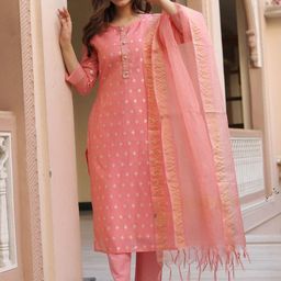 HETVI CREATION Women Chanderi Silk Kurta with Trousers & With Dupatta-picture-47
