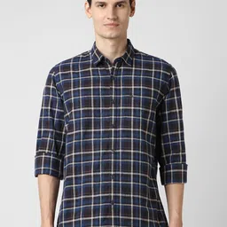 Peter England Casuals Slim Fit Checked Spread Collar Shirt-image-89
