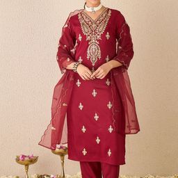 Indo Era Women Ethnic Motifs Embroidered Regular Gotta Patti Kurta Trousers With Dupatta-image-20