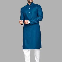 VINAARI Men Solid A-line Kurta (Blue)-image-69