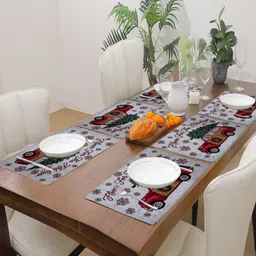 PRAKARTIK 6-Pcs White & Red Embroidered Pure Cotton Dining Table Mats-10