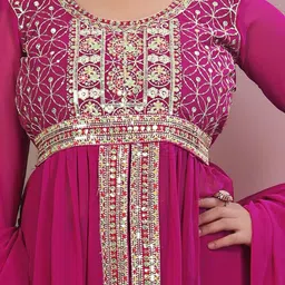 Delice Yoke Design Sequinned Georgette High Slit A-Line Kurta With Trousers & Dupatta image 3