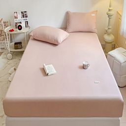 JC HOME Nude-Coloured 140 TC Fitted Double Queen Bedsheet Set-1.50 m x 2 m-picture-19