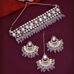 Sukkhi Gold Plated Kundan & Beaded Stone Studded Jewellery set-picture-12