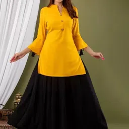 TRY LUCK FASHION Mandarin Collar Three-Quarter Sleeves Straight Kurta With Skirt-picture-10