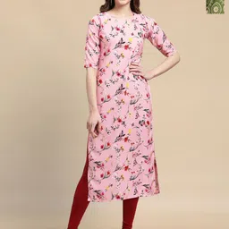 HERE&NOW Selection Of 2 Floral Printed Round Neck Straight Kurtas-picture-30