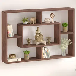 bluewud Crafte Brown Wooden Floating Wall Shelf Display Rack-image-2