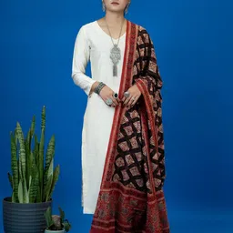 Ushvii Geometric Printed Block Printed Pure Cotton Dupatta-11