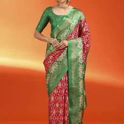 Mitera Ethnic Motifs Zari Silk Blend Pochampally Saree-picture-5