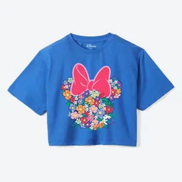YK Disney Girls Minnie Mouse Printed Pure Cotton Applique Boxy T-shirt-image-70