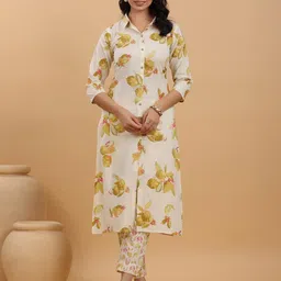 Janasya Women Floral Printed Regular Pure Cotton Kurta with Trousers-48