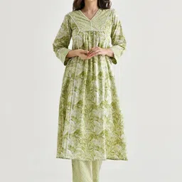 Anouk Women Floral Printed Angrakha Kurti with Trousers-14