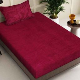 MORADO Maroon 260 TC Single Bedsheet with 1 Pillow Covers-image-119