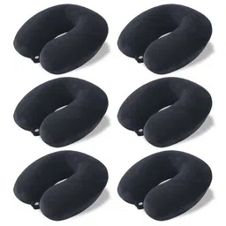 Kuber Industries Black 6 Pieces U-Shaped Memory Foam Filled Cotton Travel Pillows-16