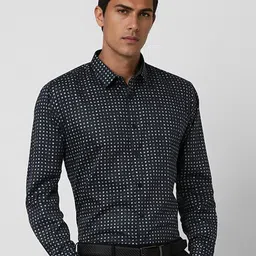 V Dot Men Slim Fit Spread Collar Geometric Printed Cotton Formal Shirt-image-77