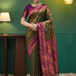 Shriyangan Ethnic Motif Woven Design Zari Pure Silk Kanjeevaram Saree-22