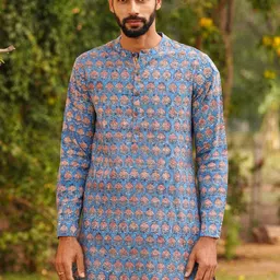 JAYPORE Floral Printed Band Collar Pure Cotton Straight Kurta-image-29