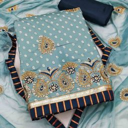 SHADOW & SAINING Embroidered Pure Cotton Semi-Stitched Dress Material-image-32