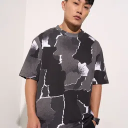 People Men Abstract Printed Round Neck Cotton Relaxed Fit T-shirt-image-35