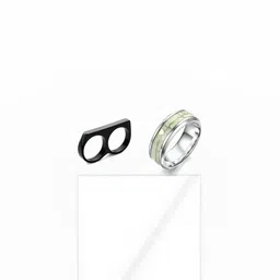 Dynamic Retail Global Set of 2 Rings for Men, Black-Silver Alloy Ring ()-18