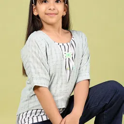 V-Mart Girls Checked Printed Extended Sleeves Cotton Regular Top-7