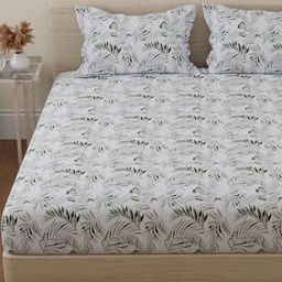 Huesland Green & White Floral Printed 144 TC Pure Cotton King Bedsheet Set 1.08cm x 1.08cm-image-98