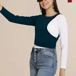 Mast & Harbour Women Pack of 2 Solid Colourblocked Cut Out Regular Top-image-80
